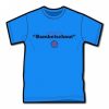 T-Shirt in blau mit dem Text 1. Zeile in klein: "mir reede meenzerisch" 2. Zeile in groß: "Bambelschnut" 3. Zeile: Logo von Kultsprache "Wagenrad - wir sind alle Mainzer"