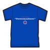T-Shirt in Royal-Blue mit dem Text 1. Zeile in klein: "mir reede meenzerisch" 2. Zeile in groß: "Owwermaschores" 3. Zeile: Logo von Kultsprache "Wagenrad - wir sind alle Mainzer"