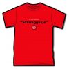 Rotes T-Shirt mit dem Text 1. Zeile in klein: "mir reede meenzerisch" 2. Zeile in groß: "Schnuggesje" 3. Zeile: Logo von Kultsprache "Wagenrad - wir sind alle Mainzer"