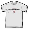 Graues T-Shirt mit dem Text 1. Zeile in klein: "mir reede meenzerisch" 2. Zeile in groß: "Schoppestecher" 3. Zeile: Logo von Kultsprache "Wagenrad - wir sind alle Mainzer"